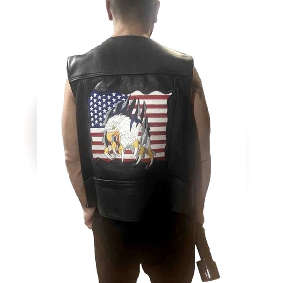 Genuine Leather Motorcycle Vest, Side-Laced W Tassels, Walter Dyer 80's Vintage - Picture 4 of 6